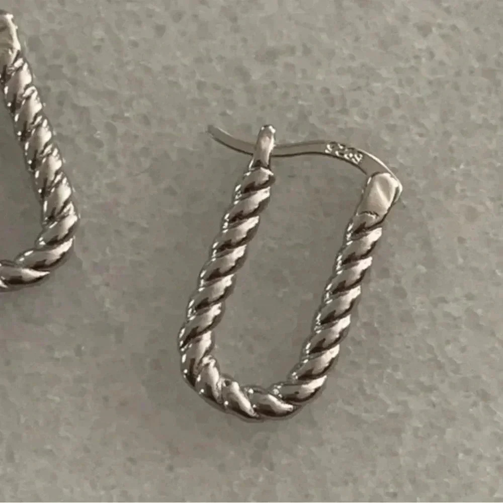 COPY - COPY - Sterling Silver Oval Twist Hoop Earrings - Picture 2 of 3